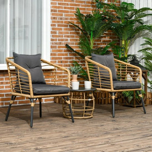 Balkonset 2 personen - Tuinset - Bistroset - Zwart - 3 delig - Met kussens - Tuintafel en 2 stoelen - Gecoat staal - Onderhoudsvrij staal