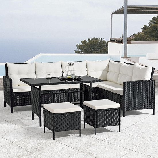 Loungeset Manacor - Polyrotan - Zwart/wit
