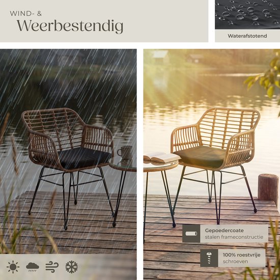 tectake® Tuinset Molfetta - Outdoor Wicker Zitgroep - Meubel voor 2 Personen - 3-delige Bistroset - Balkonmeubel - Tuinmeubelset met 2 Stoelen + Tafel - Kleine Weerbestendige Lounge voor Tuin, Balkon, Terras