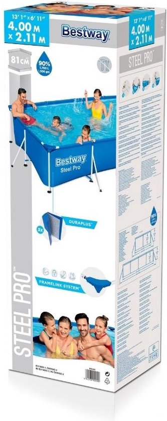 Bestway Steel Pro Zwembad - 400 x 211 x 81 cm - Rechthoekig Opzetzwembad met Stalen Frame - Familiezwembad