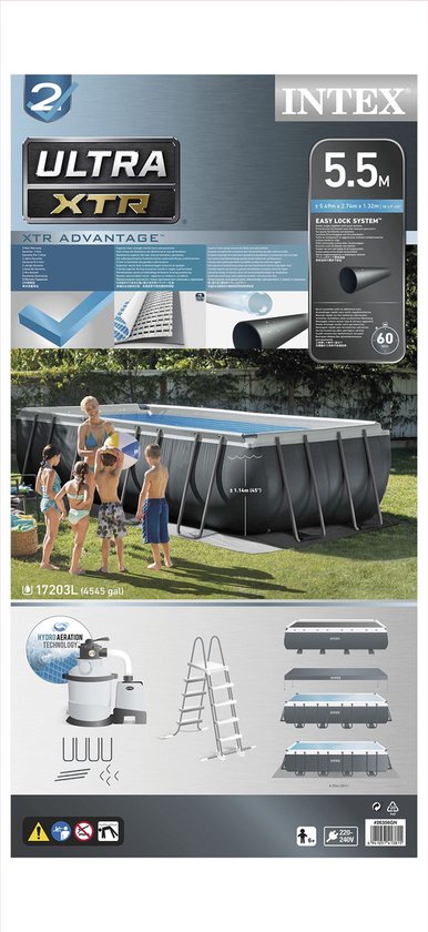 Intex Ultra XTR Rechthoekig Opzetzwembad Set - 549 x 274 x 132 cm met zand filter pomp
