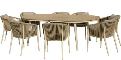 AXI Chay Tuinset met 8 stoelen Houtlook/beige – Gepoedercoat aluminium frame – 8 Personen - Diningset met kussens voor balkon, tuin en terras - Weerbestendig