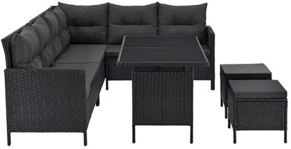 Loungeset Manacor - Polyrotan - zwart/grijs
