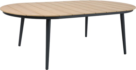 AXI Chay Tuinset met 8 stoelen Houtlook/antraciet – Gepoedercoat aluminium frame – 8 Personen - Dining set met kussens voor balkon, tuin en terras - Weerbestendig