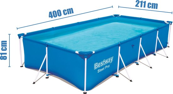 Bestway Steel Pro Zwembad - 400 x 211 x 81 cm - Rechthoekig Opzetzwembad met Stalen Frame - Familiezwembad