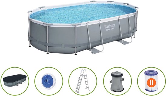 Bestway - Power Steel - Opzetzwembad inclusief filterpomp en accessoires - 488x305x107 cm - Ovaal