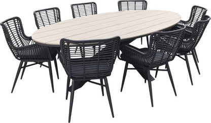 Jasmine Black/GI Edison 8-persoons dining tuinset 280x140 cm.