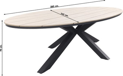 Jasmine Black/GI Edison 8-persoons dining tuinset 280x140 cm.