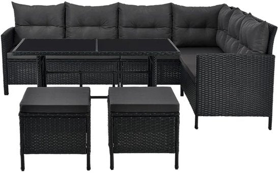 Loungeset Manacor - Polyrotan - zwart/grijs
