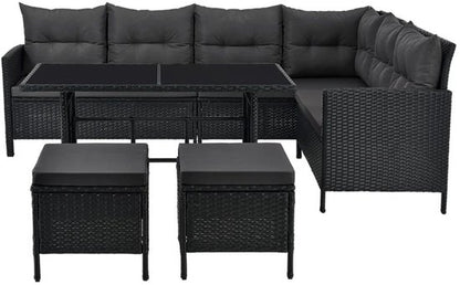 Loungeset Manacor - Polyrotan - zwart/grijs