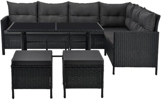 Loungeset Manacor - Polyrotan - zwart/grijs