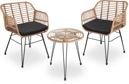 tectake® Tuinset Molfetta - Outdoor Wicker Zitgroep - Meubel voor 2 Personen - 3-delige Bistroset - Balkonmeubel - Tuinmeubelset met 2 Stoelen + Tafel - Kleine Weerbestendige Lounge voor Tuin, Balkon, Terras
