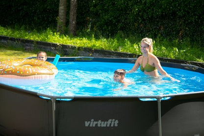 VirtuFit Rond Zwembad Ø366 x 100 cm - Incl. Filterpomp - Opzetzwembad - Duurzaam & Veilig Stalen Frame - Antraciet