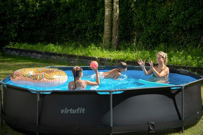 VirtuFit Rond Zwembad Ø366 x 100 cm - Incl. Filterpomp - Opzetzwembad - Duurzaam & Veilig Stalen Frame - Antraciet