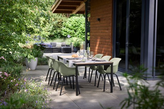 Keter Porto Diningset - Signature Porto Tafel en 6 Noa Tuinstoelen - Ashwood/Vintage Groen