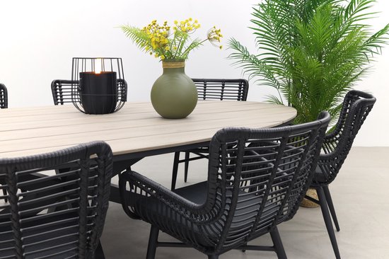 Jasmine Black/GI Edison 8-persoons dining tuinset 280x140 cm.