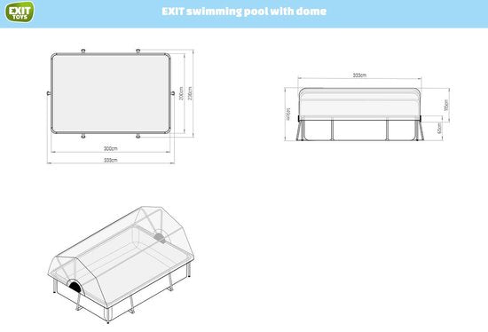 EXIT Stone Frame Zwembad 300x200x65cm - Opzetzwembad - met Filterpomp & Overkapping - Rechthoekig - Grijs