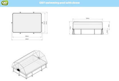 EXIT Stone Frame Zwembad 300x200x65cm - Opzetzwembad - met Filterpomp & Overkapping - Rechthoekig - Grijs