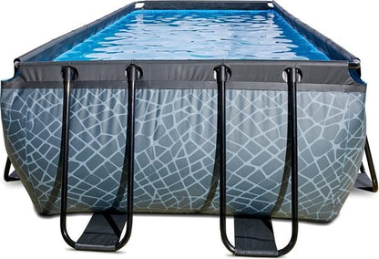 EXIT Stone Frame Zwembad 400x200x122cm - Opzetzwembad - met Zandfilterpomp - Rechthoekig - Grijs