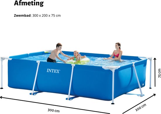Intex Voordeelverpakking - Rechthoekig Frame Zwembad - 300 x 200 x 75 cm - Blauw - Inclusief Accessoires - Voor een heel seizoen