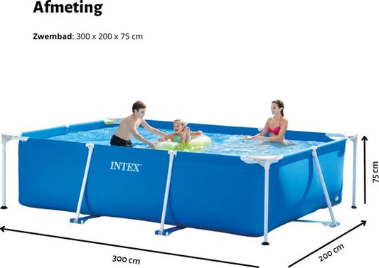 Intex Voordeelverpakking - Rechthoekig Frame Zwembad - 300 x 200 x 75 cm - Blauw - Inclusief Accessoires - Voor een heel seizoen