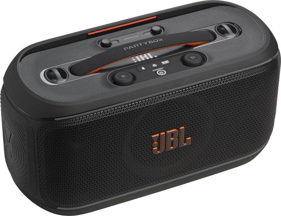JBL PartyBox On The Go 2 – Draagbare Bluetooth Speaker - Met Draadloze Microfoon - Handige Schouderriem - LED verlichting - Spatwaterdicht - Zwart