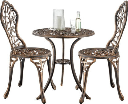 tectake® 2-Persoons Bistroset - Vintage Bistrotafel met 2 Bistrostoeltjes - Aluminium Bistro Set voor Tuin, Terras of Balkon - Weerbestendig - Bronskleurig