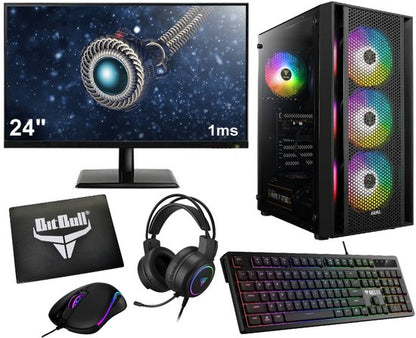 Ryzen 5 Budget Game PC Setup Compleet met 24" Gaming Monitor, Toetsenbord, Muis, Headset en Muismat|500GB SSD|16GB RAM|WiFi|GC2