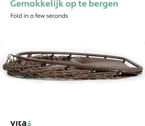 Vita5 Egg Hangstoel – Voor Binnen en Buiten – tot 150kg – Opvouwbaar - Incl. Standaard, Kussen en Waterdichte Beschermhoes – Cocoon Stoel - Crème Wit