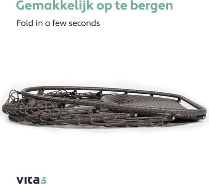 Vita5 Egg Hangstoel – Binnen en Buiten – Cocoon Stoel - met Standaard - tot 150kg – Opvouwbaar - Incl. Kussen en Waterdichte Beschermhoes – Donkerbruin