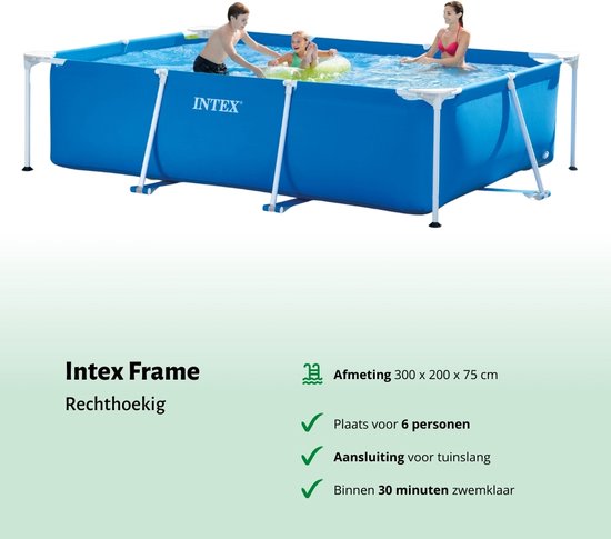 Intex Voordeelverpakking - Rechthoekig Frame Zwembad - 300 x 200 x 75 cm - Blauw - Inclusief Accessoires - Voor een heel seizoen