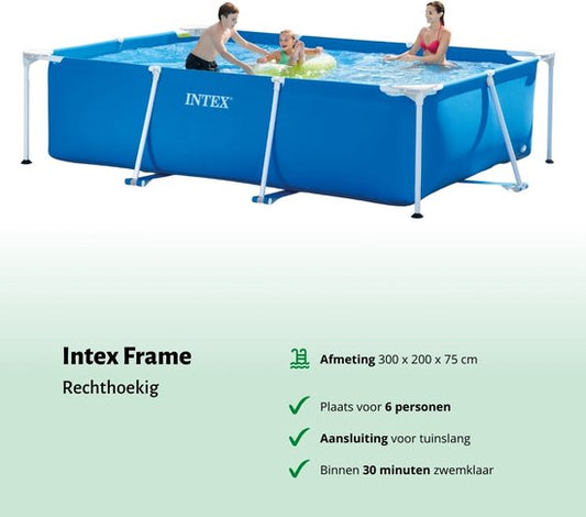 Intex Voordeelverpakking - Rechthoekig Frame Zwembad - 300 x 200 x 75 cm - Blauw - Inclusief Accessoires - Voor een heel seizoen
