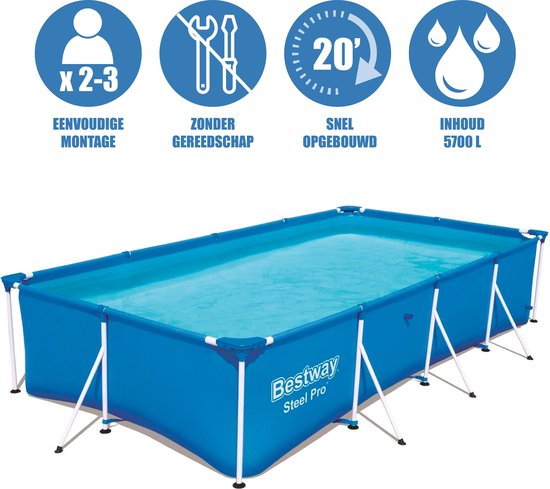Bestway Steel Pro Zwembad - 400 x 211 x 81 cm - Rechthoekig Opzetzwembad met Stalen Frame - Familiezwembad
