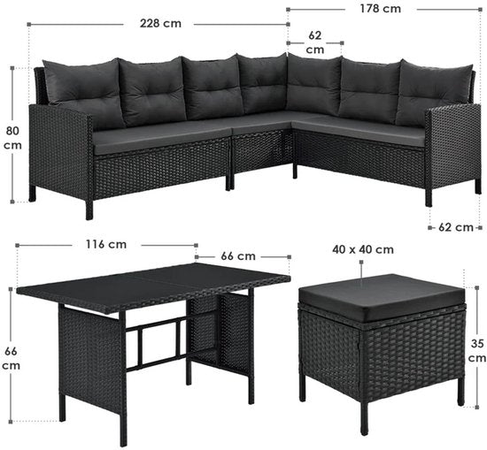 Loungeset Manacor - Polyrotan - zwart/grijs
