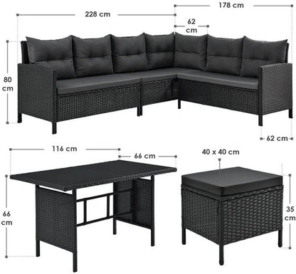 Loungeset Manacor - Polyrotan - zwart/grijs