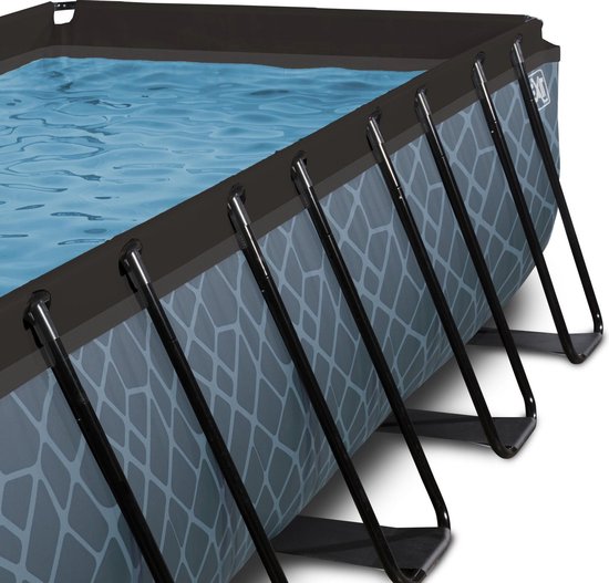 EXIT Stone Frame Zwembad 400x200x122cm - Opzetzwembad - met Zandfilterpomp - Rechthoekig - Grijs