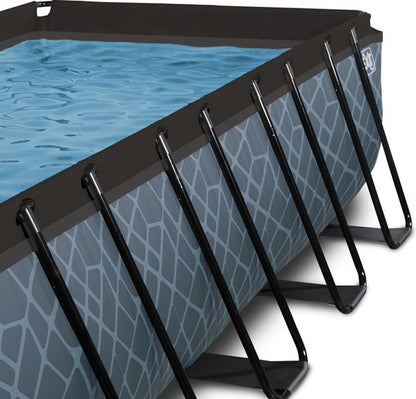 EXIT Stone Frame Zwembad 400x200x122cm - Opzetzwembad - met Zandfilterpomp - Rechthoekig - Grijs