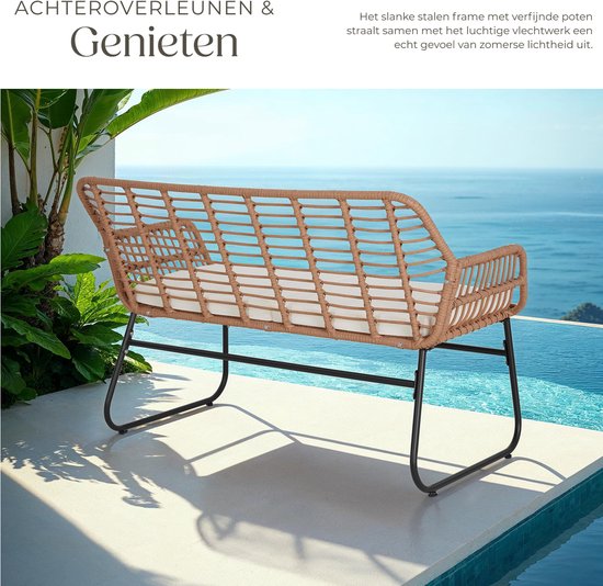 tectake® Bistroset Molfetta XL - Tuinset voor 4 Personen - Weerbestendige Loungeset - 2 Tuinstoelen, Tuinbank en Tuinafel - Inclusief comfortabele Kussens - Zitgroep voor Tuin, Balkon en Terras