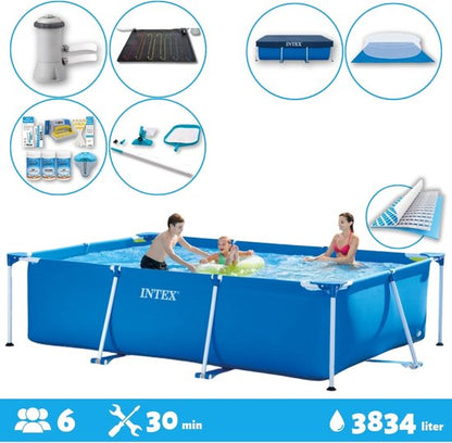 Intex Voordeelverpakking - Rechthoekig Frame Zwembad - 300 x 200 x 75 cm - Blauw - Inclusief Accessoires - Voor een heel seizoen