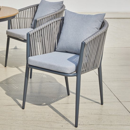 AXI Chay Tuinset met 8 stoelen Houtlook/antraciet – Gepoedercoat aluminium frame – 8 Personen - Dining set met kussens voor balkon, tuin en terras - Weerbestendig