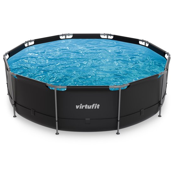 VirtuFit Rond Zwembad Ø366 x 100 cm - Incl. Filterpomp - Opzetzwembad - Duurzaam & Veilig Stalen Frame - Antraciet