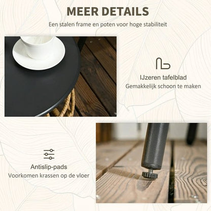 Balkonset 2 personen - Tuinset - Bistroset - Zwart - 3 delig - Met kussens - Tuintafel en 2 stoelen - Gecoat staal - Onderhoudsvrij staal