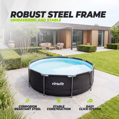 VirtuFit Rond Zwembad Ø366 x 100 cm - Incl. Filterpomp - Opzetzwembad - Duurzaam & Veilig Stalen Frame - Antraciet