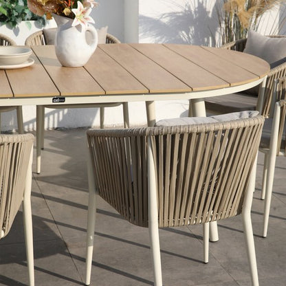 AXI Chay Tuinset met 8 stoelen Houtlook/beige – Gepoedercoat aluminium frame – 8 Personen - Diningset met kussens voor balkon, tuin en terras - Weerbestendig