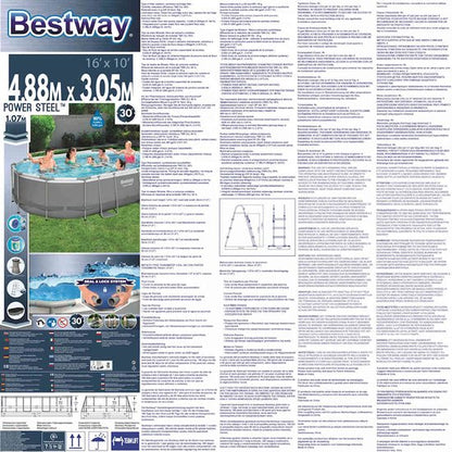 Bestway - Power Steel - Opzetzwembad inclusief filterpomp en accessoires - 488x305x107 cm - Ovaal