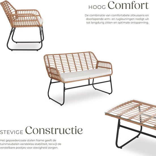 tectake® Bistroset Molfetta XL - Tuinset voor 4 Personen - Weerbestendige Loungeset - 2 Tuinstoelen, Tuinbank en Tuinafel - Inclusief comfortabele Kussens - Zitgroep voor Tuin, Balkon en Terras