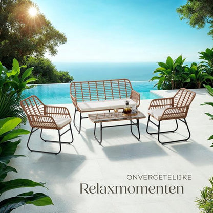 tectake® Bistroset Molfetta XL - Tuinset voor 4 Personen - Weerbestendige Loungeset - 2 Tuinstoelen, Tuinbank en Tuinafel - Inclusief comfortabele Kussens - Zitgroep voor Tuin, Balkon en Terras