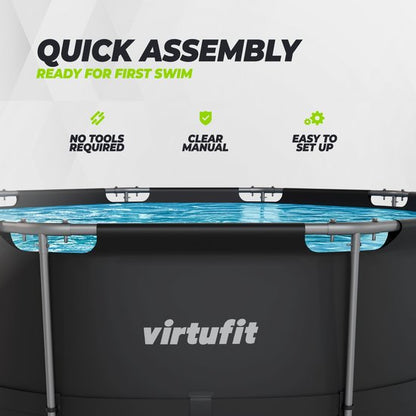 VirtuFit Rond Zwembad Ø366 x 100 cm - Incl. Filterpomp - Opzetzwembad - Duurzaam & Veilig Stalen Frame - Antraciet