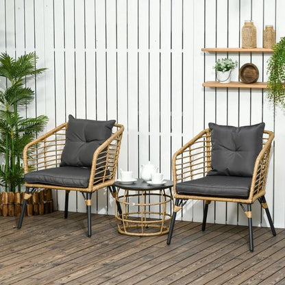 Balkonset 2 personen - Tuinset - Bistroset - Zwart - 3 delig - Met kussens - Tuintafel en 2 stoelen - Gecoat staal - Onderhoudsvrij staal