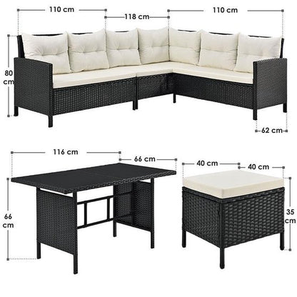 Loungeset Manacor - Polyrotan - Zwart/wit